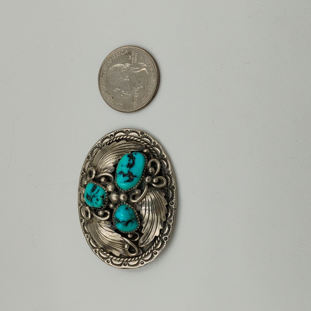 RC Sterling Native American Turquoise Pendant/Pin - Picture 5 of 7